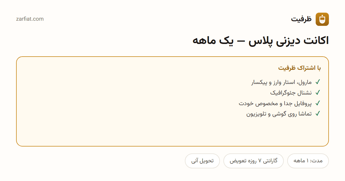 مقایسه نسخه رایگان و اشتراکی اکانت دیزنی پلاس — یک ماهه — مدت، گارانتی و تحویل آنی