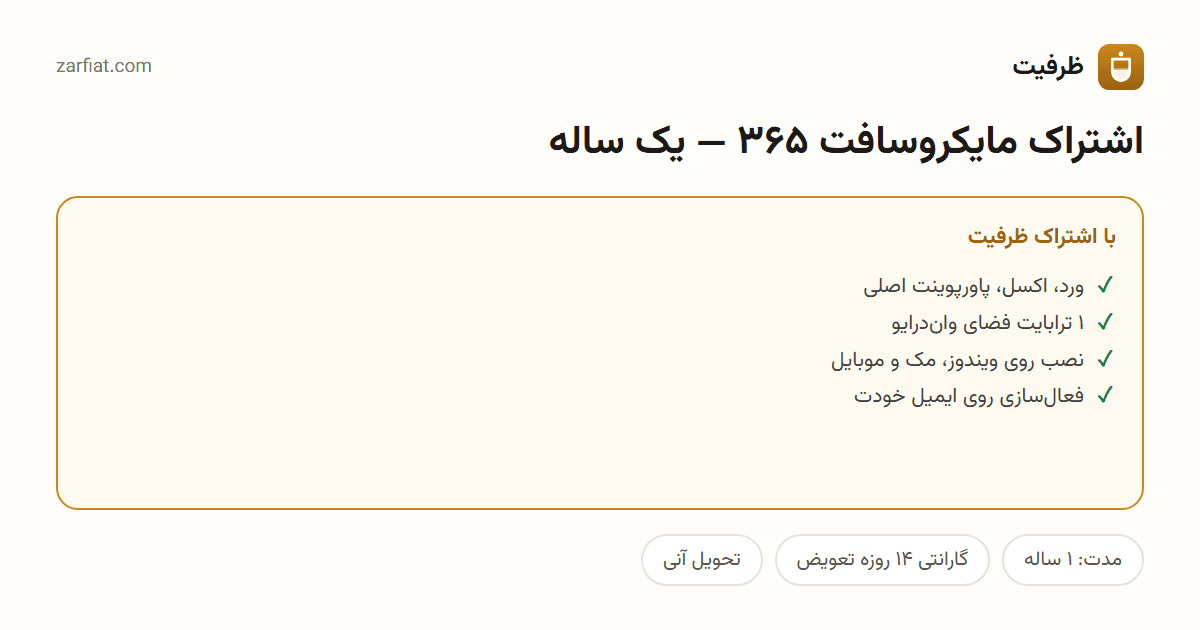 مقایسه نسخه رایگان و اشتراکی اشتراک مایکروسافت ۳۶۵ — یک ساله — مدت، گارانتی و تحویل آنی