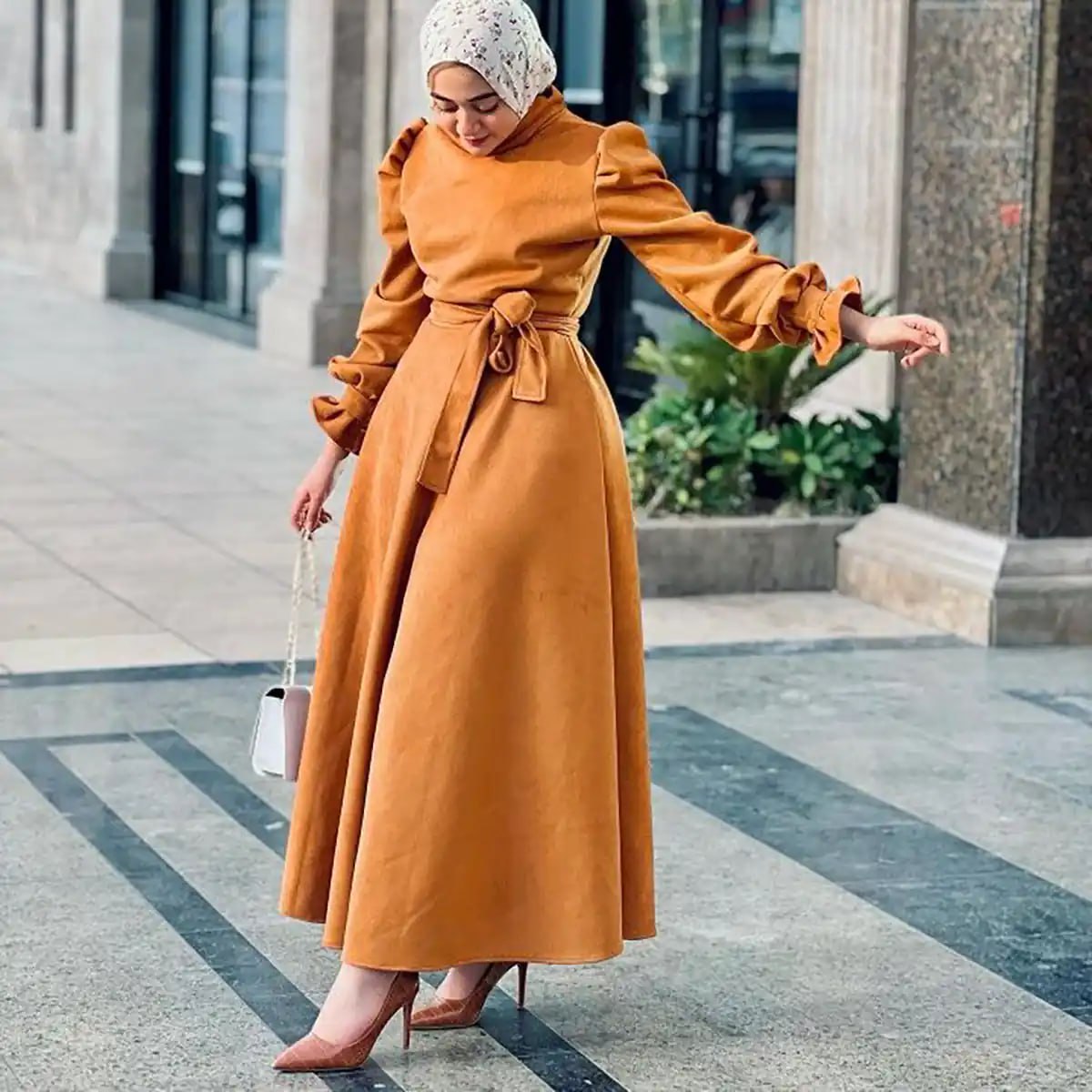 پیراهن مخمل کبریتی زنانه